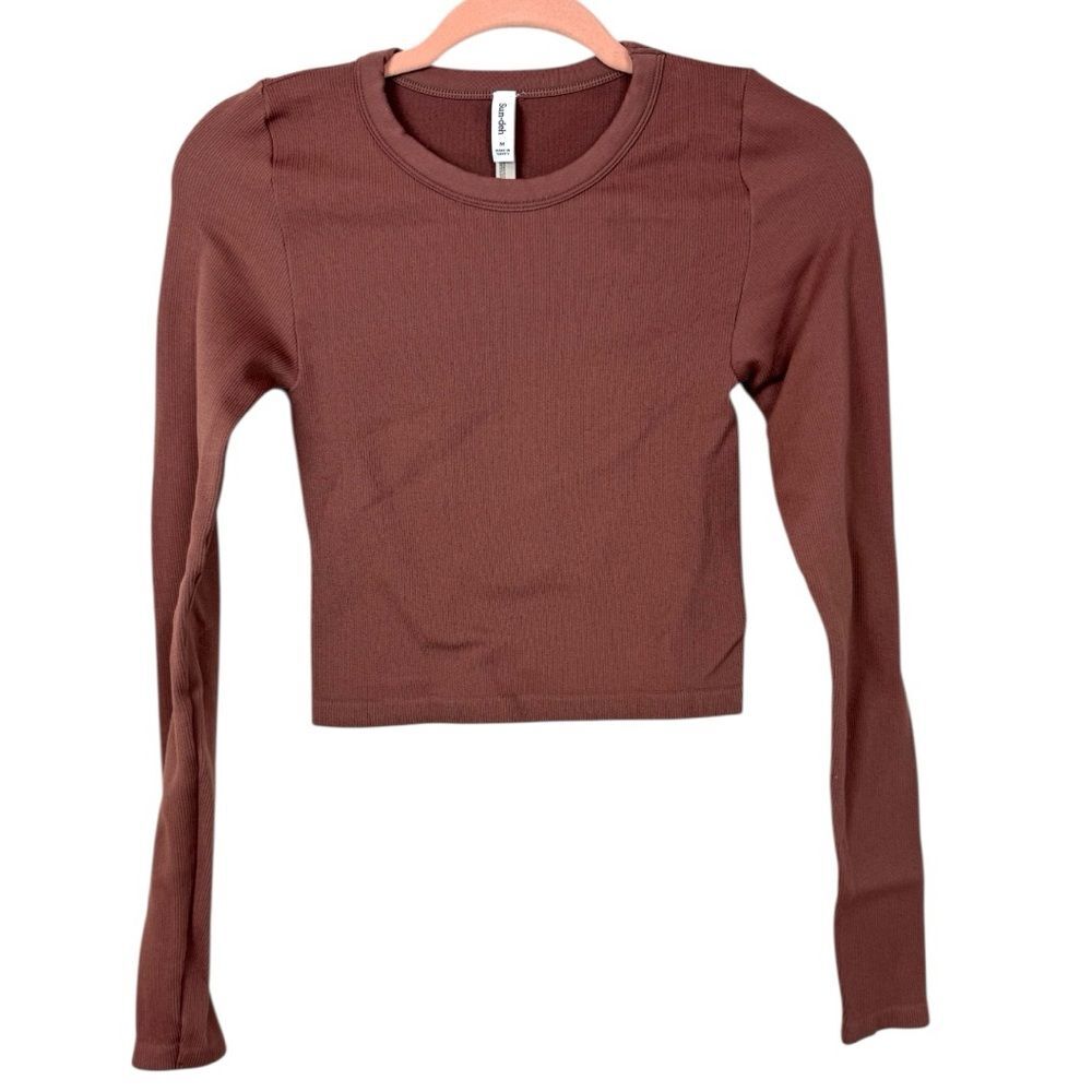 Sun-deh Aritzia Brown Ribbed Long Sleeve Cropped Lounge Fitted T-shirt M